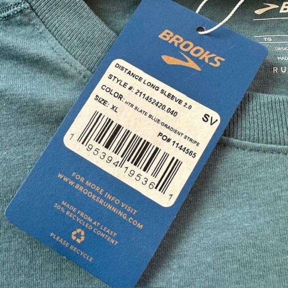 Brooks Distance LS Tee 2.0 Heather Slate Blue/Gradient Stripe (NWT) Size XL - Picture 6 of 8